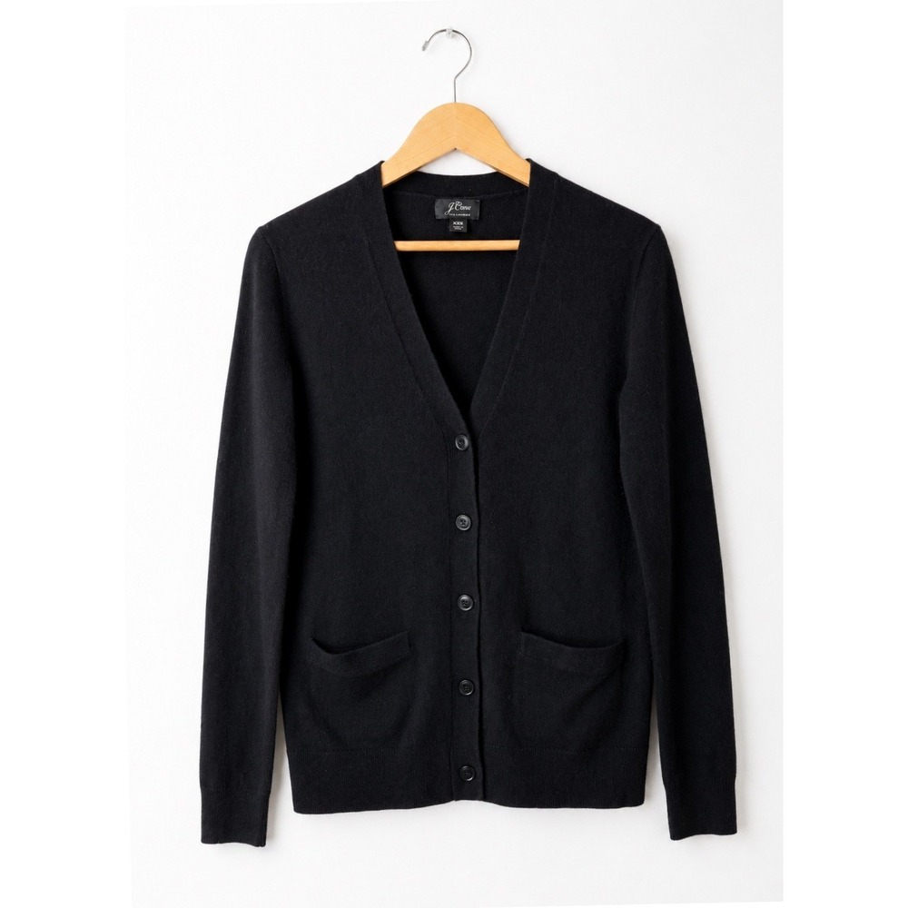 J Crew Cardigan Women XXS Black Cashmere Button Front Quiet Luxury Knit Preppy
